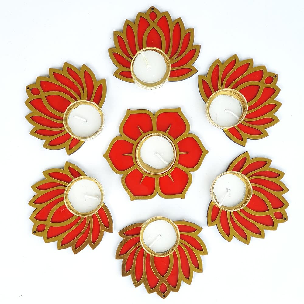 GIFT JAIPUR Handmade 7 Pc Smooth Scented Red Lotus With Flower Diya