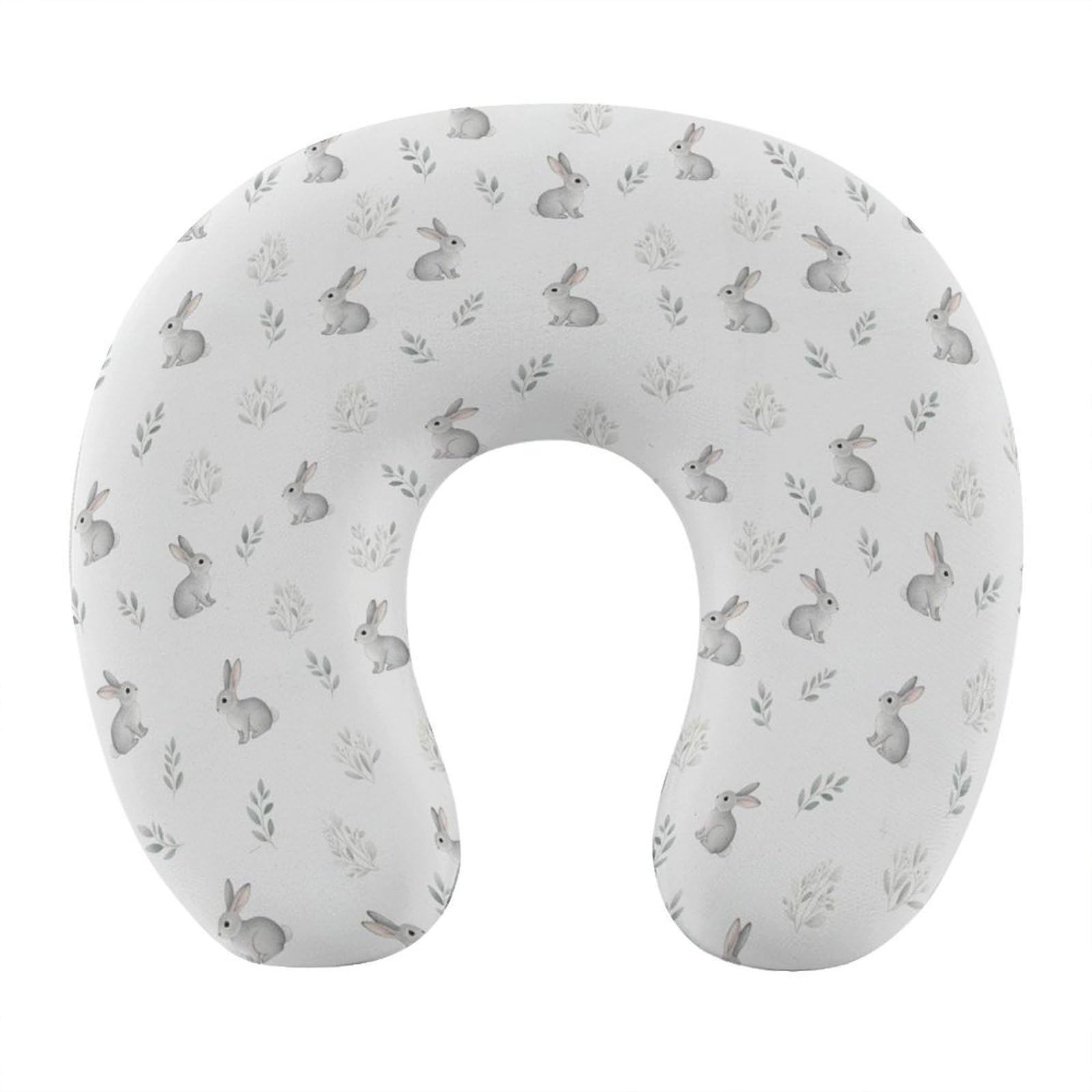Stylish U Shaped Travel Neck Pillow Memory Foam Chin Support Easter Bunny Rabbit Animal, Breathable Washable Cover for Airplane Car Office Decor