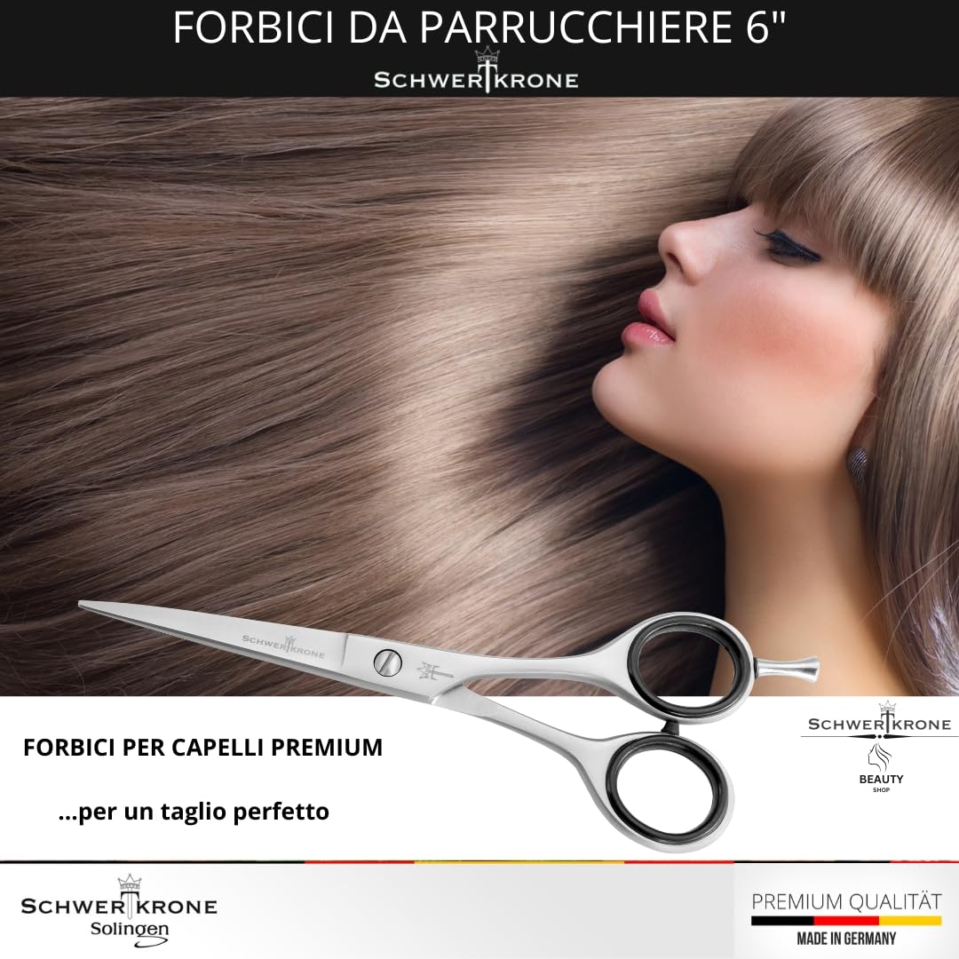SCHWERTKRONE Forbici da Parrucchiere di Alta Qualità - Prodotte in Germania con Micro-Dentatura per un Taglio Preciso - Adatto per capelli e barba