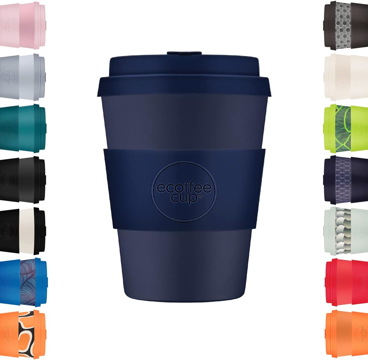 Ecoffee Cup 12oz (350ml) Reusable Coffee Cup – PLA Plant-Based Travel Mug with Silicone Lid, Melamine Free & Dishwasher Safe – Dark Energy