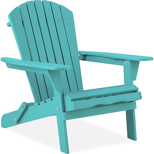 Best Choice Products Folding Adirondack Chair Outdoor Wooden Accent Furniture Fire Pit Lounge Chairs for Yard, Garden, Patio w/ 350lb Weight Capacity - Turquoise
