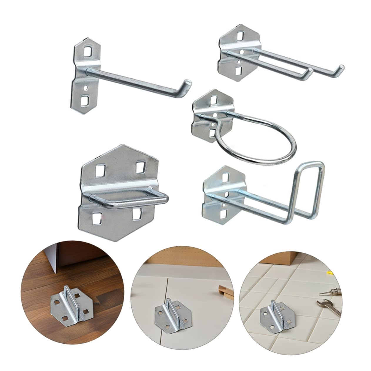 STOBAZA 3 Set Ganci per Pannelli Forati in Ferro Zincato Porta Attrezzi da Parete per Organizzazione Garage e Officina Ganci Curvi e Filo Resistenti per Utensili Cavi e Materiali di