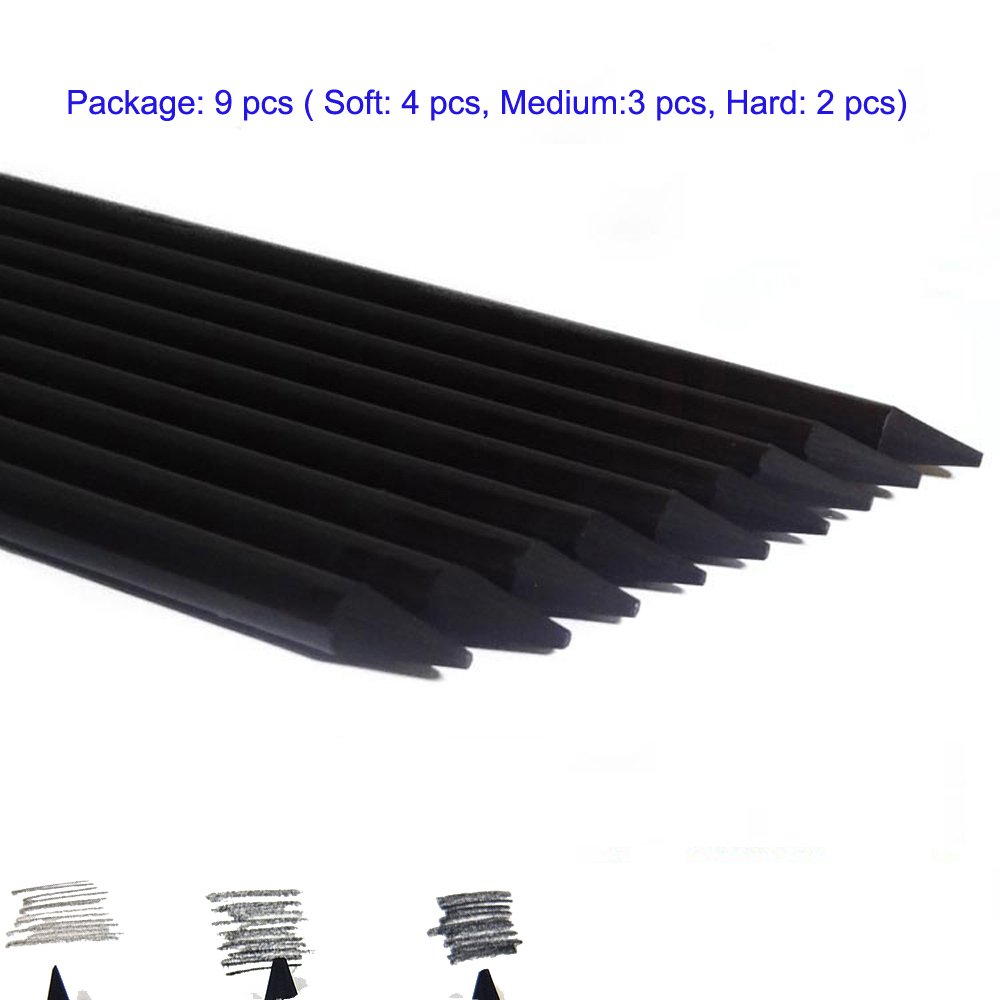szdealhola 10-piece Student Artist Sketch Drawing Non-wood Black Charcoal Pencils Set