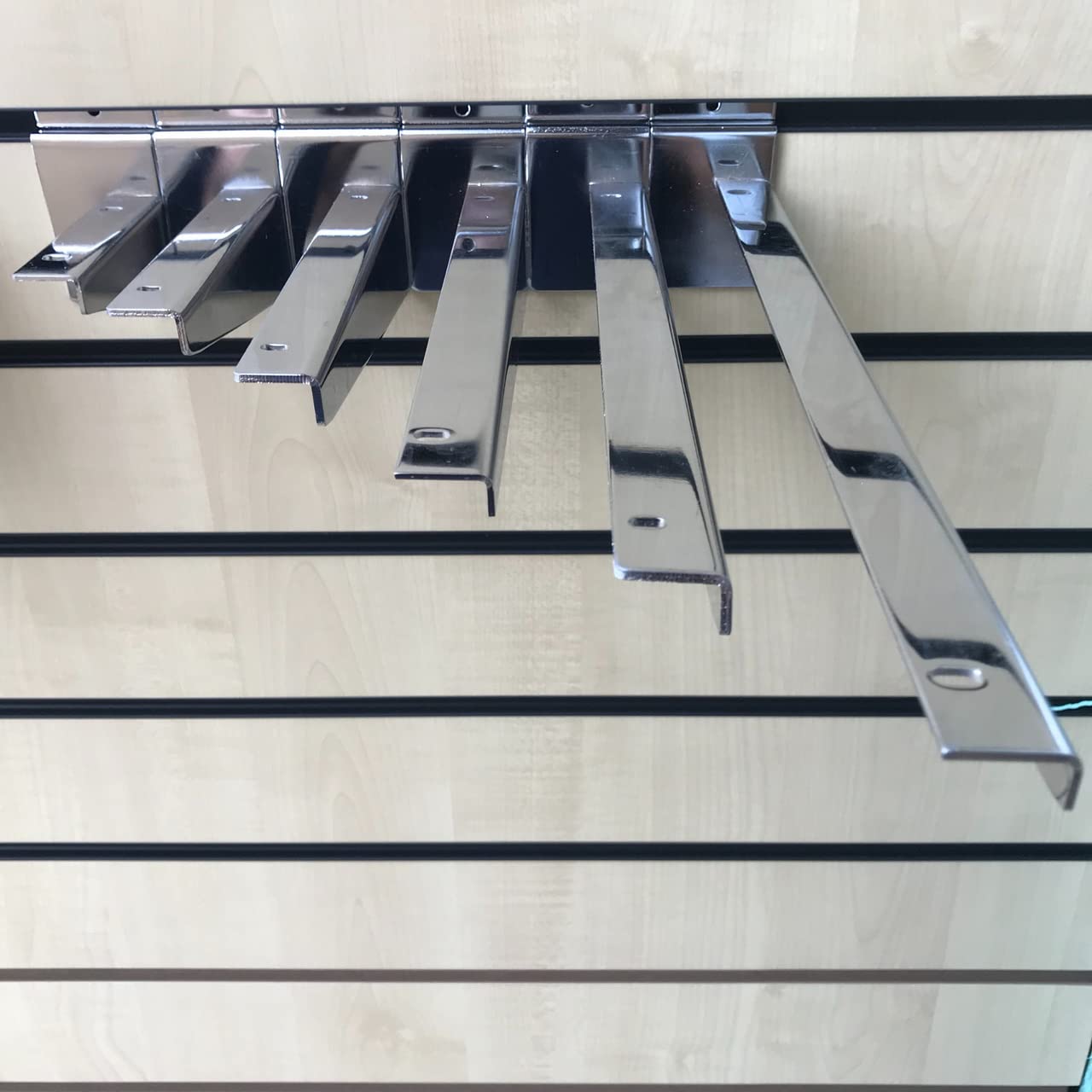 Wooden Shelf Brackets (Pair) for Slatwall Shop Fittings Heavy Duty in Chrome (200mm)