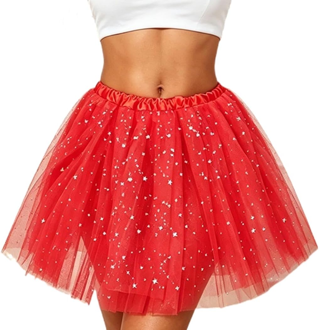 Abien Tutu for Women Adults Classic Elastic Tulle Tutu Skirt 3 Layered Ballet Dance Skirt Red Tutus Costume for Adult