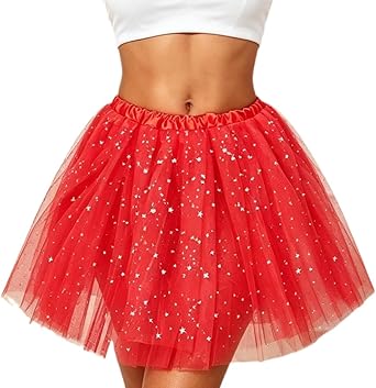 Abien Tutu for Women Adults Classic Elastic Tulle Tutu Skirt 3 Layered Ballet Dance Skirt Red Tutus Costume for Adult