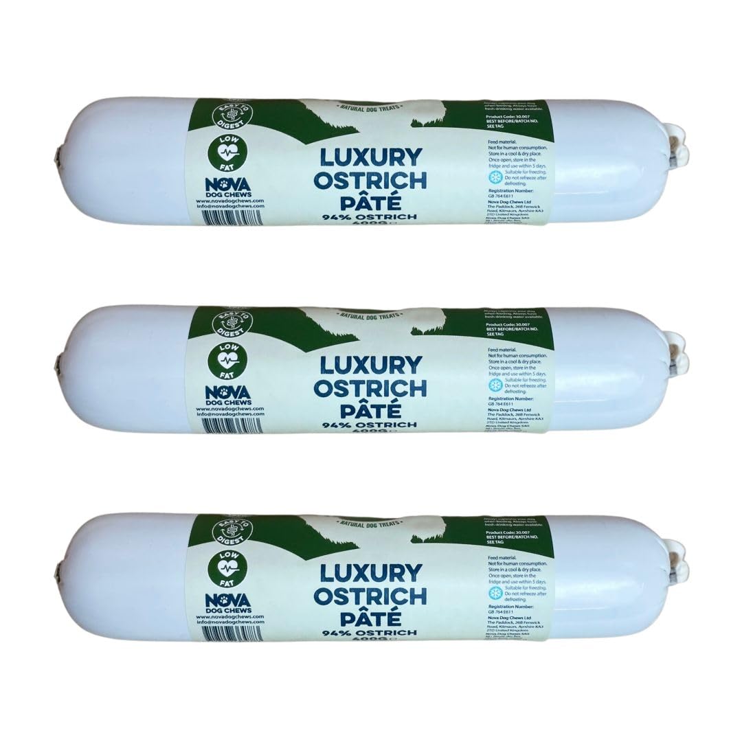 Paddock Farm - Dog Food Ostrich Pate Tube Pack Of 3x 400g. Single Protein Wet Dog Food Pate For Dogs. High Meat Content Treat Pet Food For Adult Dogs