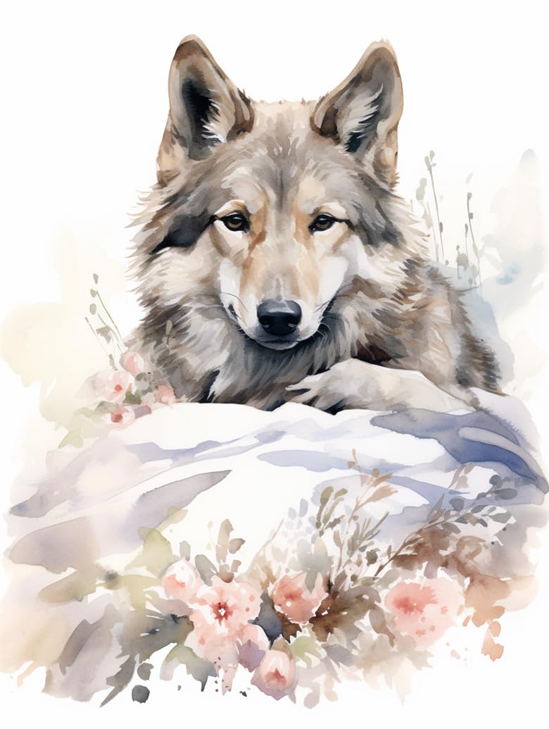 COKYIS Kits De Punto De Cruz Con Cuentas Diy，Kit De Bordado De Cuentas De Lobo De Acuarela，Kits Estampados De Punto De Cruz De Animales，Kit De Costura De Bordado De Punto De Cruz 40x50cm