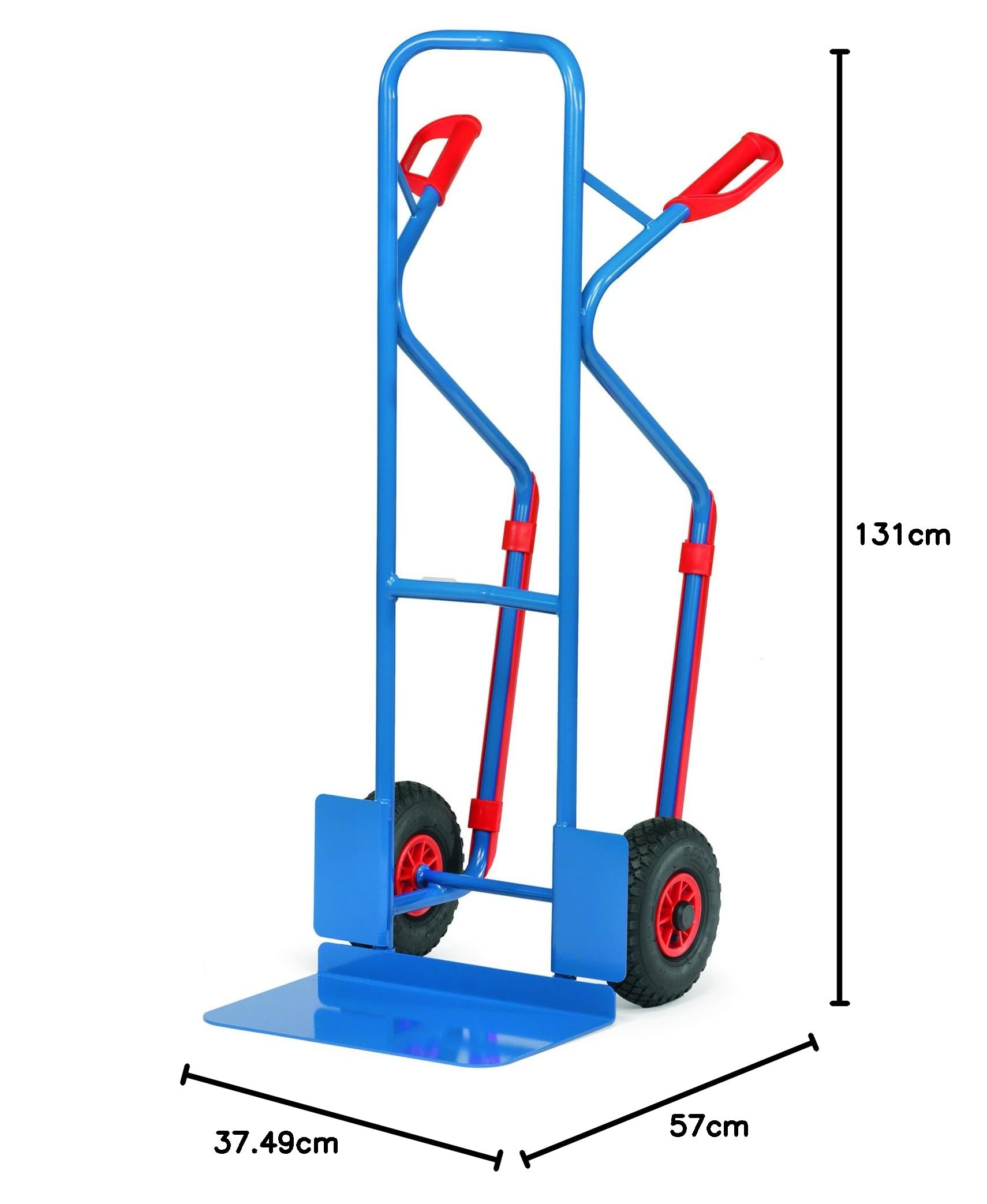 Fetra B1331L Stahlrohrkarre, Traglast 300 kg, Schaufel L 480 x 300 mm, Luftbereifung, H x B 1300 x 580 mm, Blau