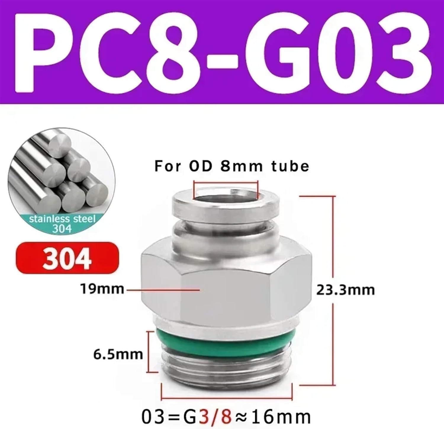 304 Stainless Steel Pneumatic Hose Fitting 4-12mm PC G Thread Air Tube Connector M5 1/8 1/4 3/8 1/2 Quick Release Pipe Fittings(PC8-G03)