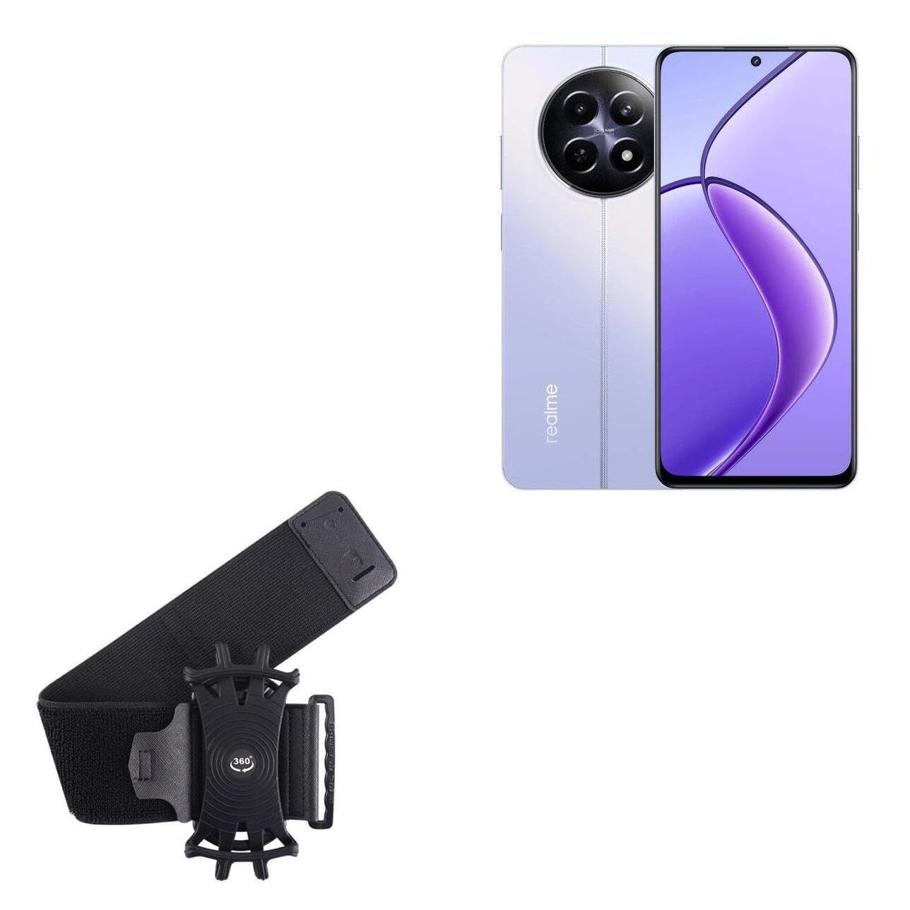 BoxWave Holster Compatible with Realme 12 5G - ActiveStretch Sport Armband, Adjustable Armband for Workout and Running - Jet Black