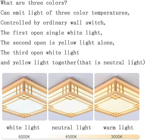 Miniatura 5 de HDGNKG Tatami japonés - Lámpara de techo LED de montaje empotrado lámpara de techo cuadrada de madera ahorradora accesorios de iluminación de