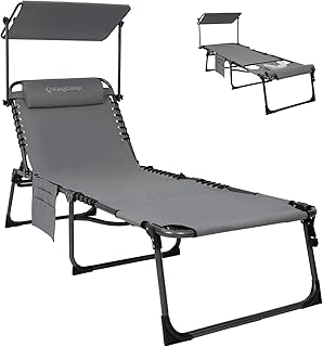 KingCamp Tanning Chair with Face Hole, Lounge Chairs Outdoor Folding Comfy Adjustable 5-Position Foldable