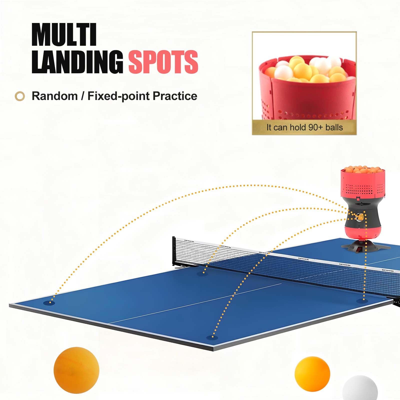 Lanceur De Balles De Ping-Pong pour L'EntraîNement - 90 Balles De RéServe | Deux Modes De Service | TéLéCommande sans Fil, Lanceur De Balles D'EntraîNement Portable pour Tennis De Table