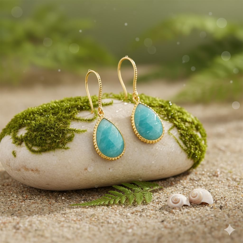 Gempires Gemstone Teardrop Earrings for Women | 14K Yellow Gold Plated Dangle Earrings with Carnelian, Rose Quartz & Amazonite | Healing Crystal Jewelry | Unique Gift for Her - Image 5