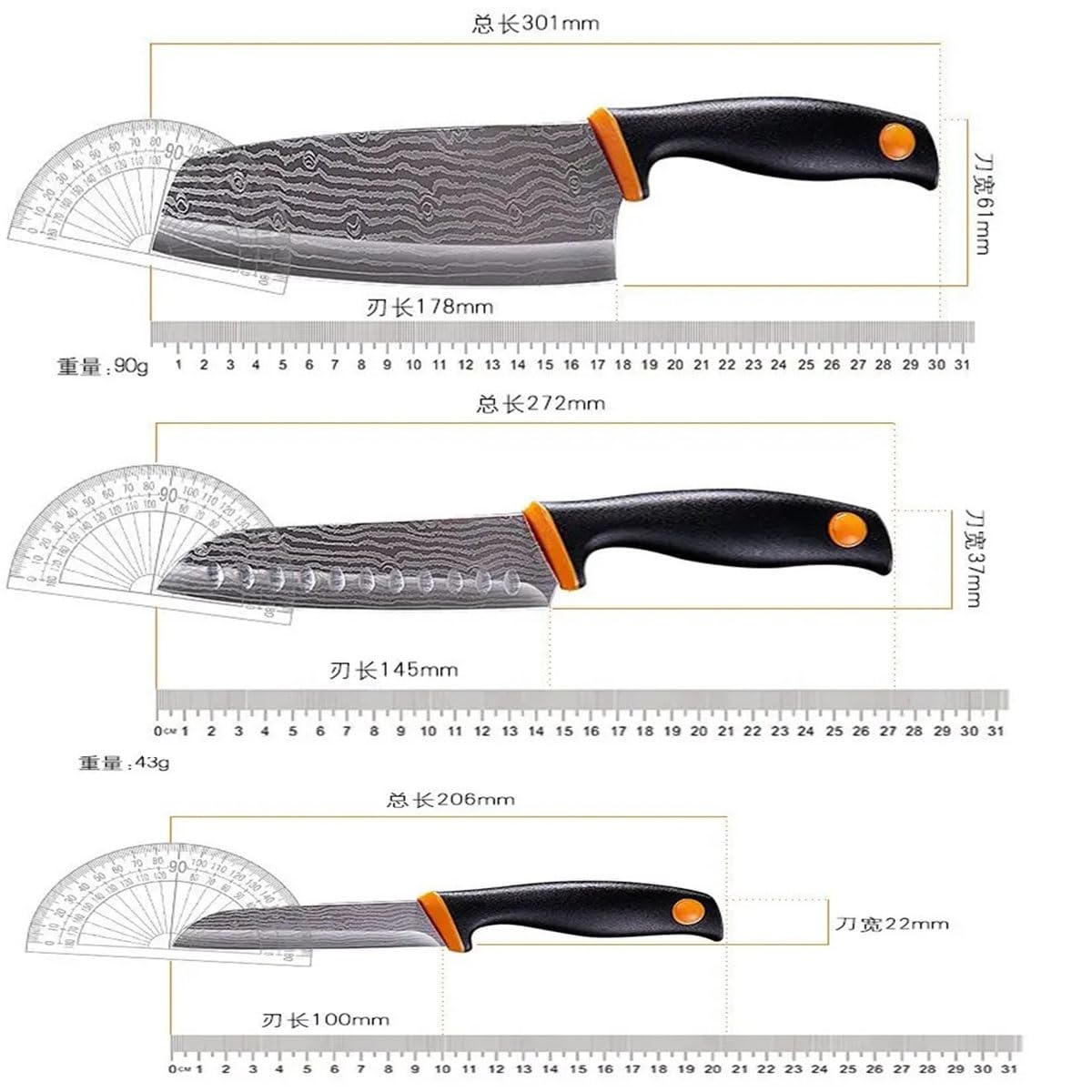 Juego de 4 cuchillos de acero inoxidable con venas de Damasco, cuchillos de cocina, herramientas, cuchillo de cocina, cortador de chef, cuchillo for pelar Nakiri, estuche de regalo