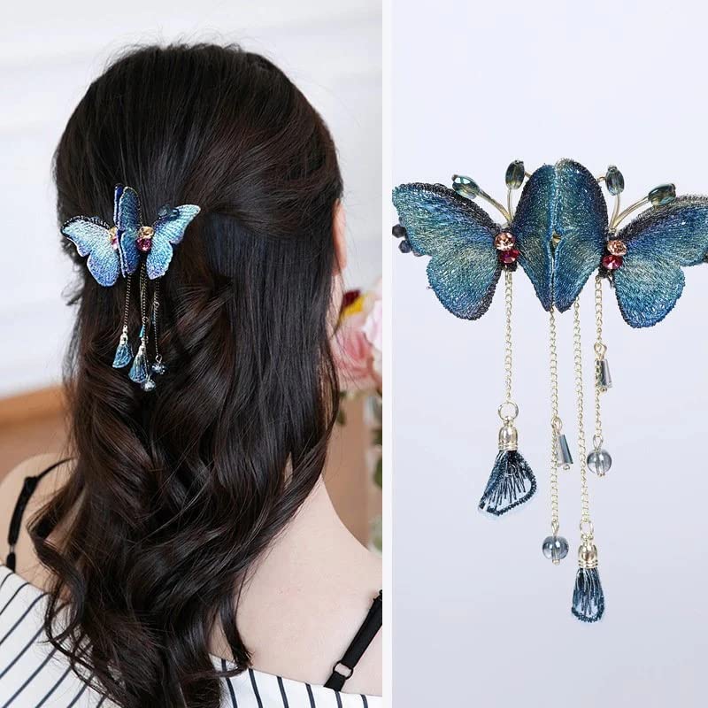 Miniatura 3 de Horquilla de pelo con borla de diamantes de imitación de mariposa temperamental, horquilla exquisita de fantasía, accesorios brillantes, chino,