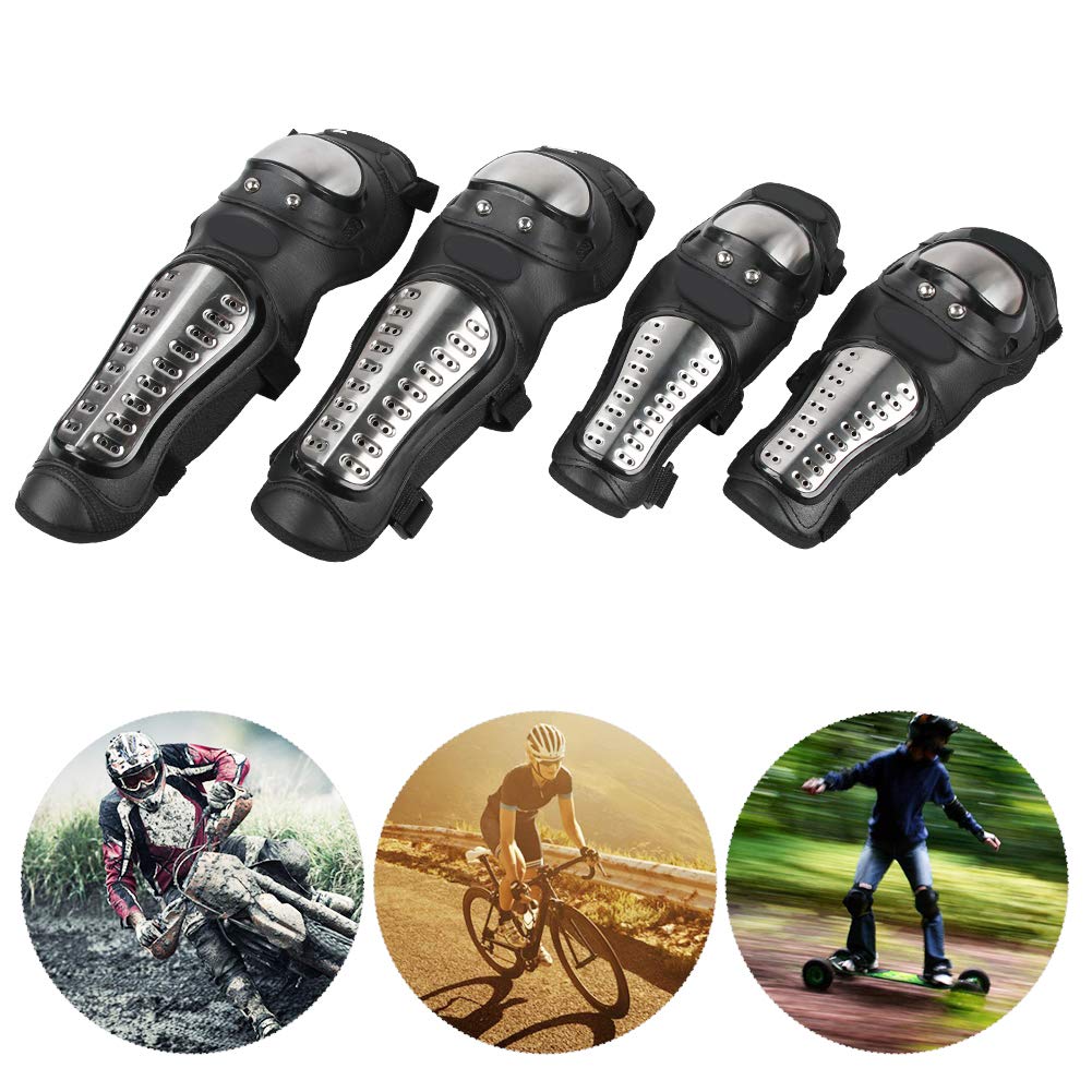 Ensemble de coudières de genou en acier inoxydable, équipement de protection haute résistance avec un design respirant pour moto, vélo de montagne, ski, skateboard, sport,