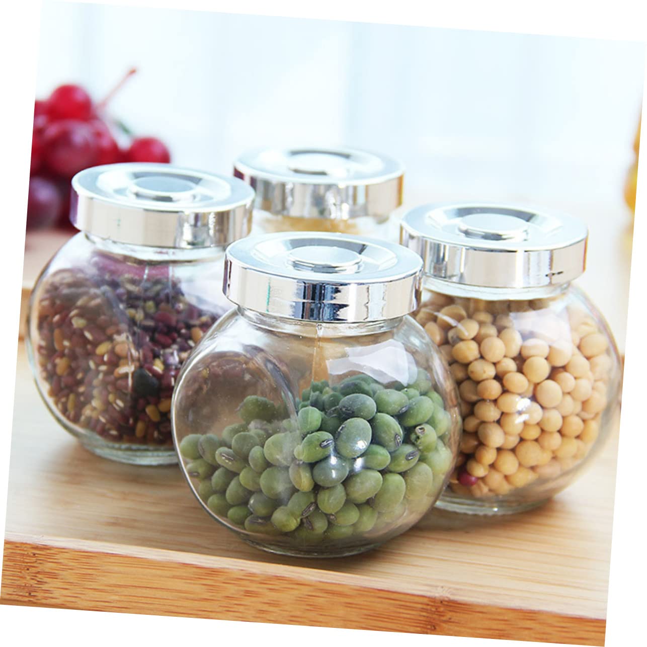 Ciieeo Set 8 Contenitori di Vetro Ermetici Rotondi per Alimenti, Leggeri e Sigillati, per Conservare Cereali e Spezie in Cucina