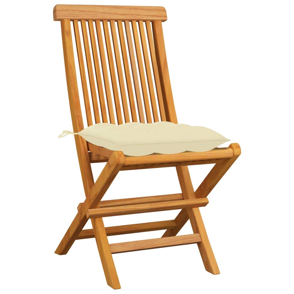 Juego de 4 sillas de jardín plegables de teca maciza con cojín de asiento para exteriores, 47 x 60 x 89 cm, resistente a la intemperie, ahorra espacio, plegable, para balcón, terraza y jardín
