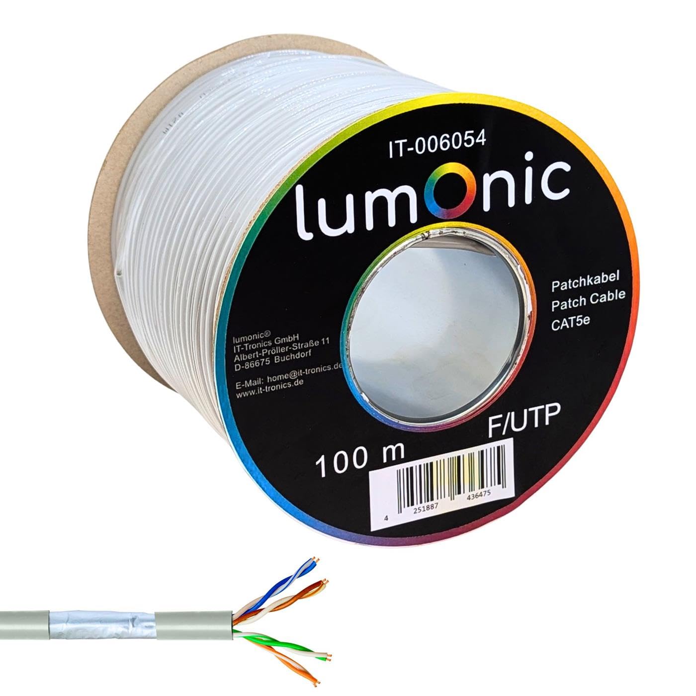 Lumonic 100m Kabel sieciowy CAT 5e F/UTP I CAT5e-kabel, Gigabit Lan Kabel, Ethernet Kabel I Ekranowany elastyczny kabel krosowy, do uzytku wewnatrz pomieszczen do 100 MHz