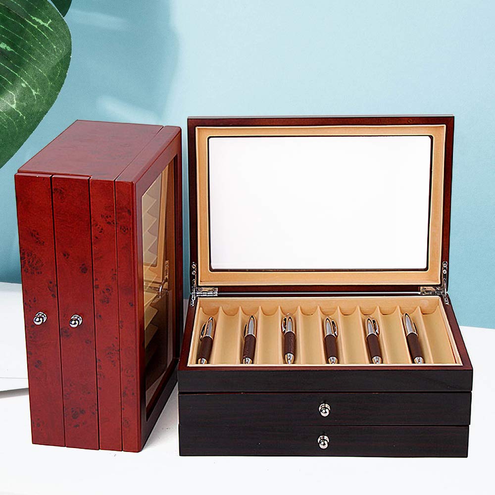 Organizer aus Holz für Füllfederhalter, Geschenkbox zur Aufbewahrung von Shop Home Collection Display, Stifthalterbox zur Anzeige und Organisation von Stiften (Schwarz, 34 Raster)
