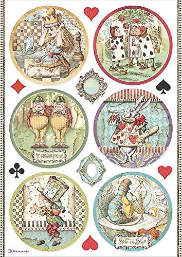 Papel de arroz Stamperia Alice y círculos, a4, papel de arroz para decoupage, pasatiempo colorido