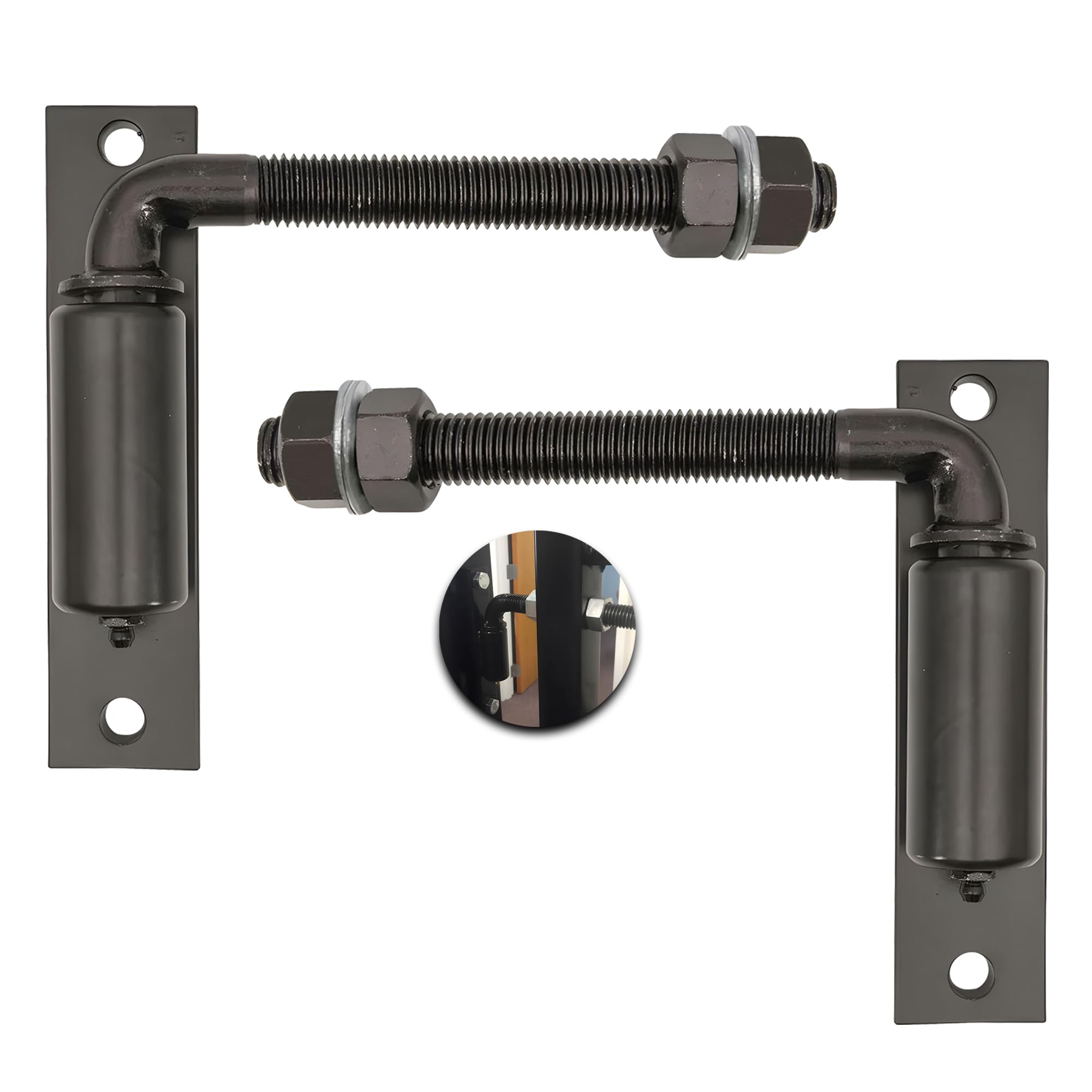 Photo 1 of 2 Pack J-Bolt Gate Hinge with Plate, Heavy Duty Welded Hinge for Doors Gates, Driveway Gates for Welding on Larger Iron or Steel Gates (Black-B-7 Inches)