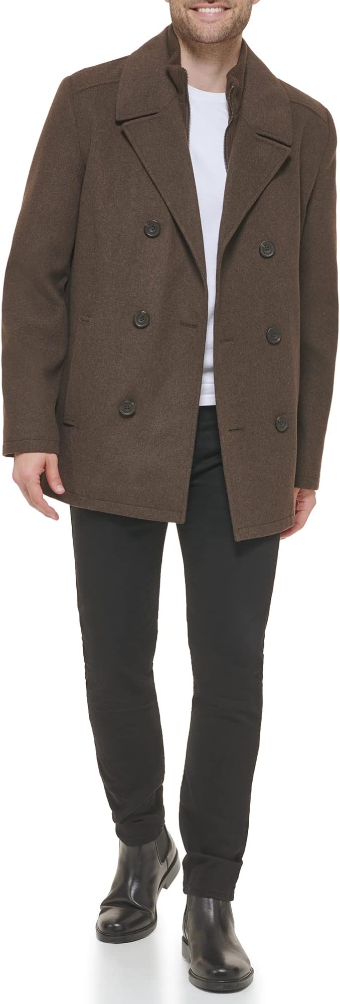 Kenneth ColeMen's Double Breasted Bib Peacoat
