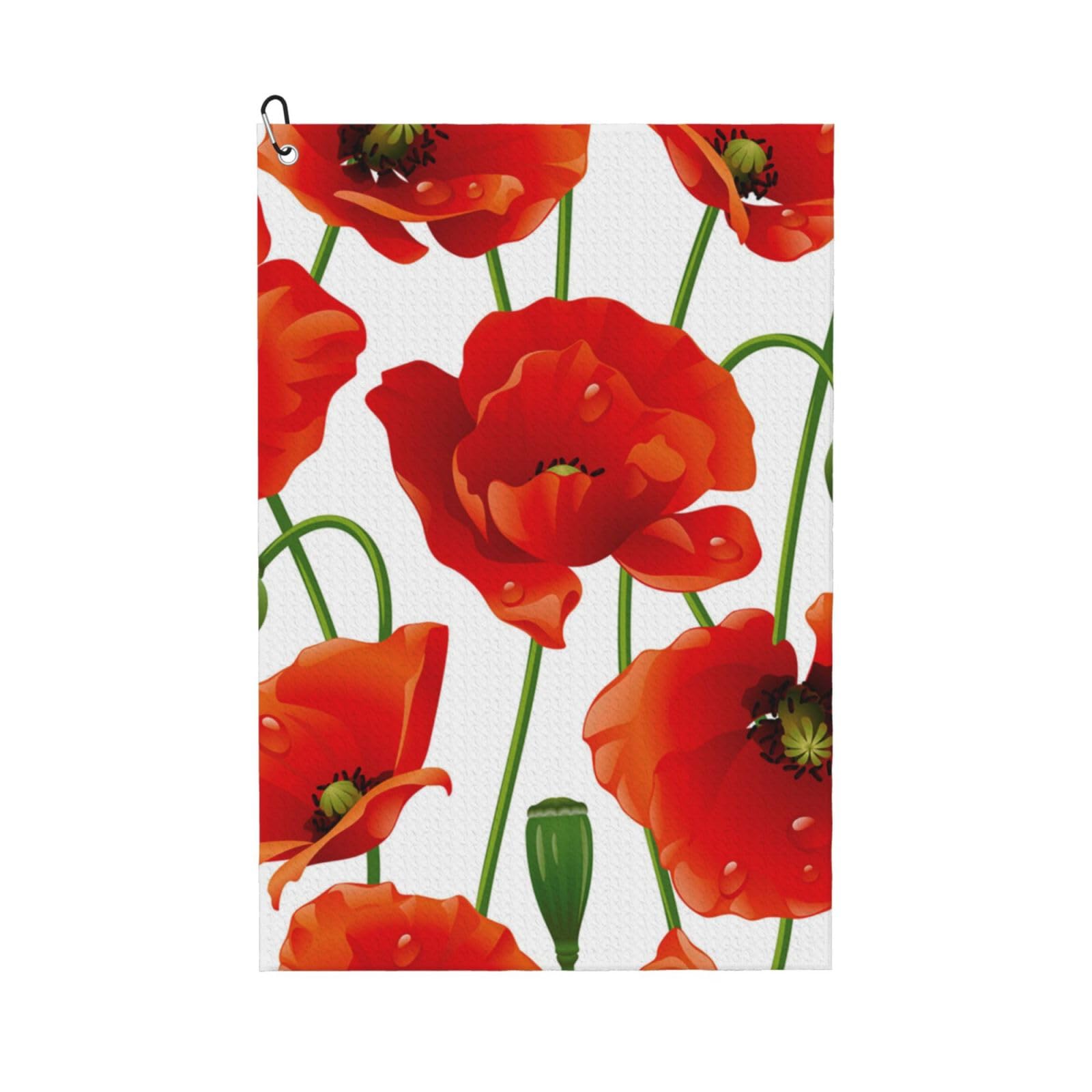 Hnnkloy Red Poppy Flowers, 16x24 in Portable Waffle Golf Towels with Carabiner Clip for Golf Bag
