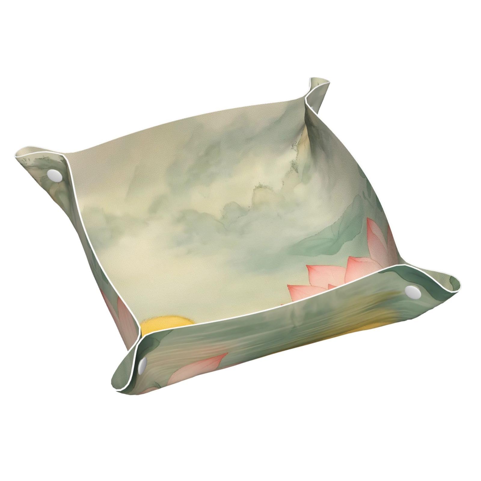 HLBSDM Spring Duck & Ink Lotus Pool Tray Men's Leather Valet Parking Portable Entrance Trays Bedside Storage Box