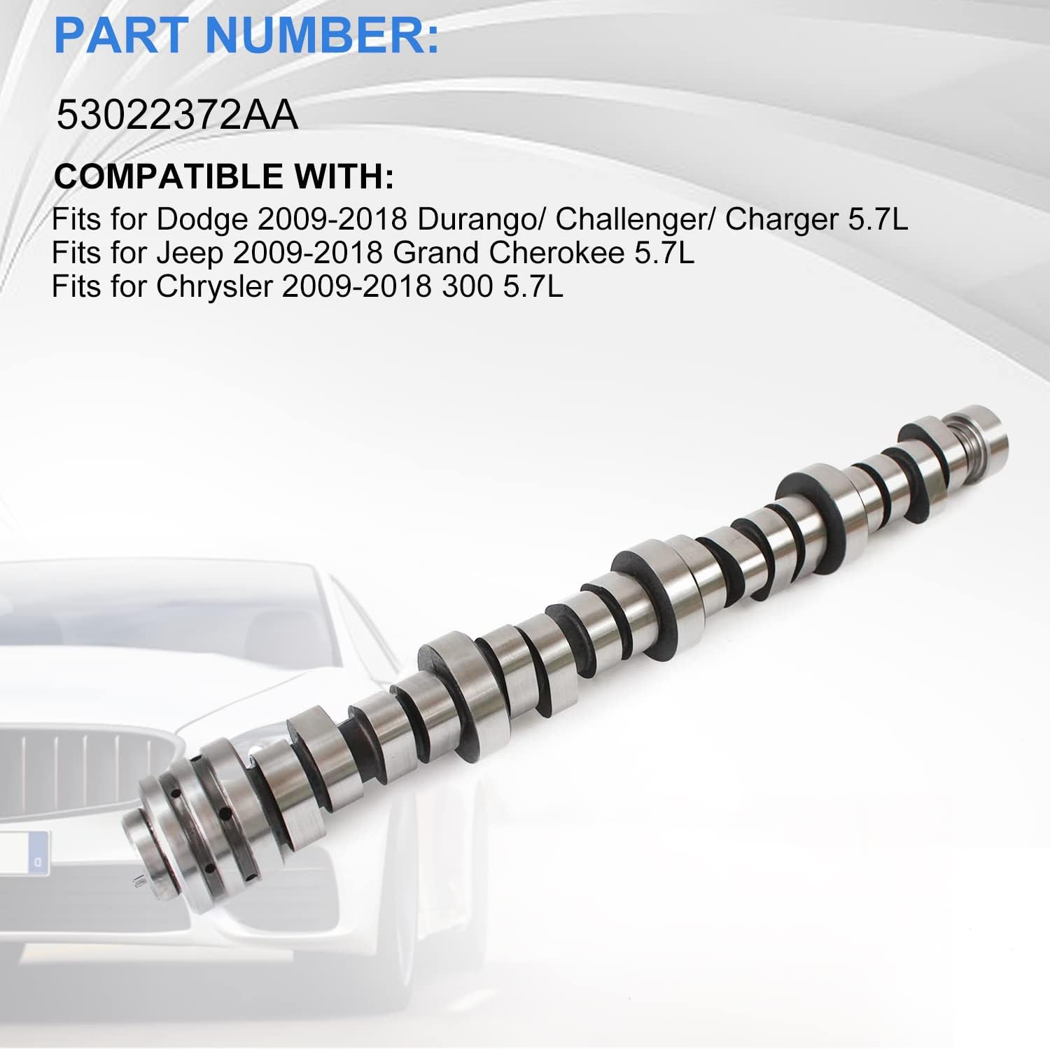 New Engine Camshaft 53022372AA Fits for 2009-2018 Dodge Durango Challenger Charger 5.7L, for Jeep Grand Cherokee 5.7L, for Chrysler-300 5.7L, With 1-Year Warranty