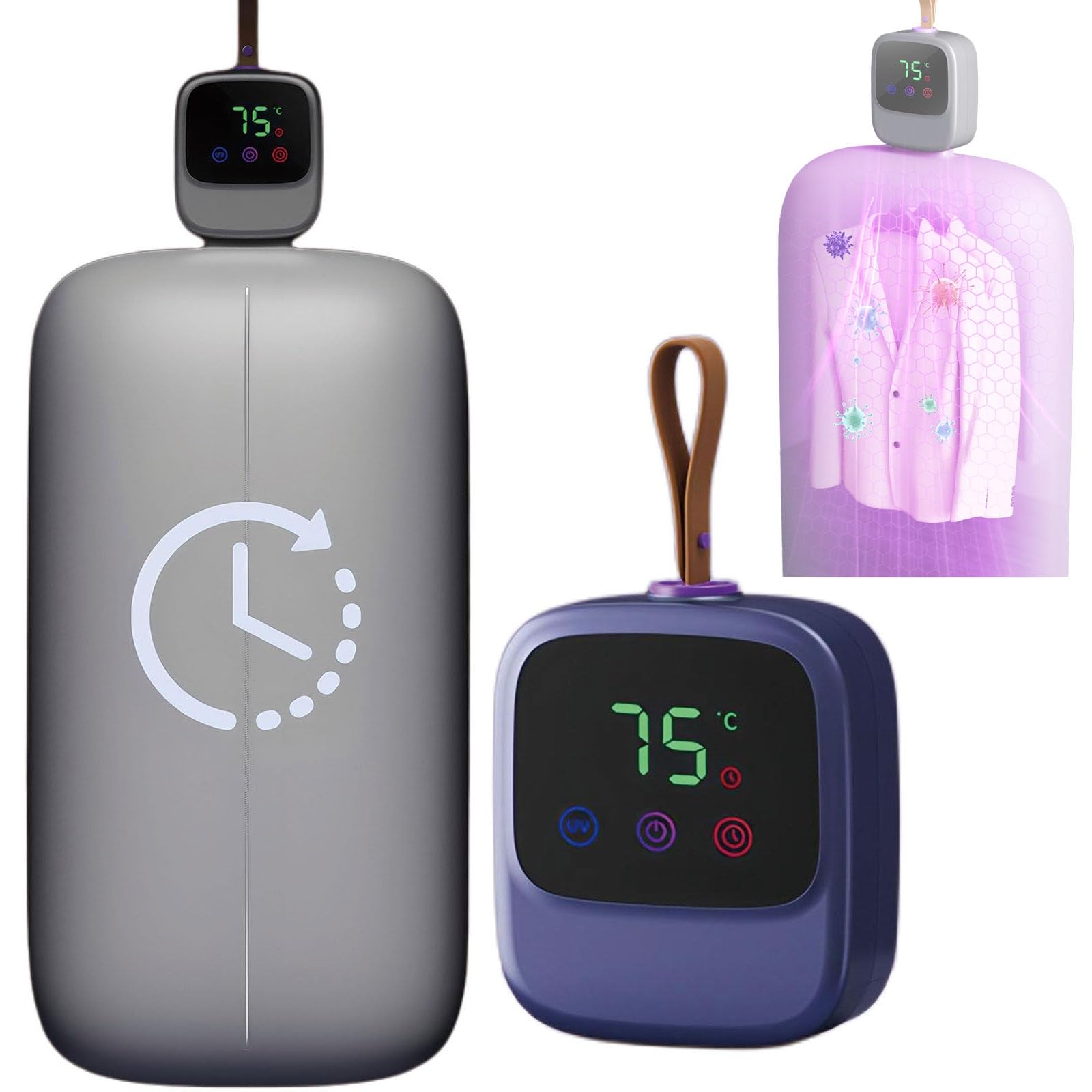 Secadora De Ropa Eléctrica Compacta, Ligera Y De Viaje, Con 3 Temporizadores (2/4/8H) Y 3 Controles De Temperatura (55/65/75℃), Para Casa, Apartamento Y Viajes(Blue)