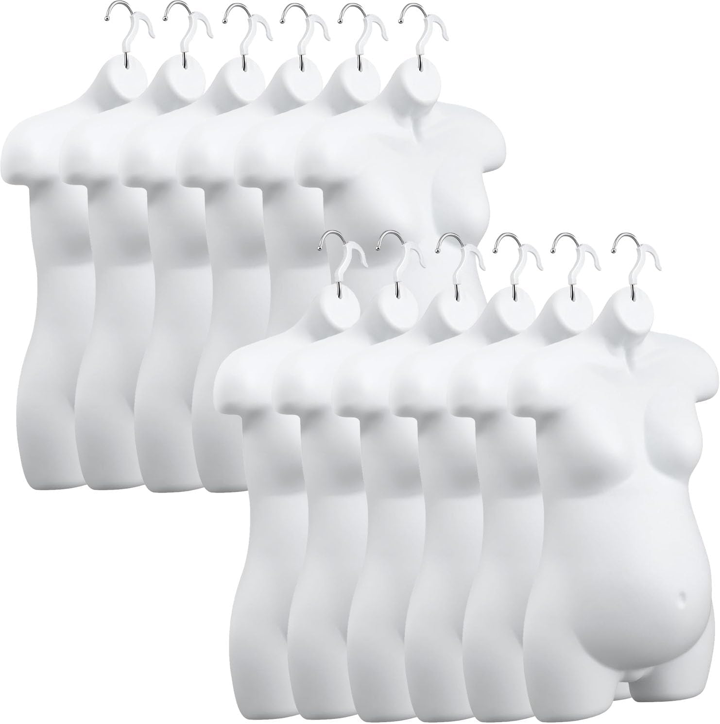 DisplayTown 12 Sets of Female Maternity Form Pregnant Woman Hollow Back Mannequin Torso with Wall Hook, 6-8 Months Pregnant Size Mannequin Props for Clothing Store Display Stand, White