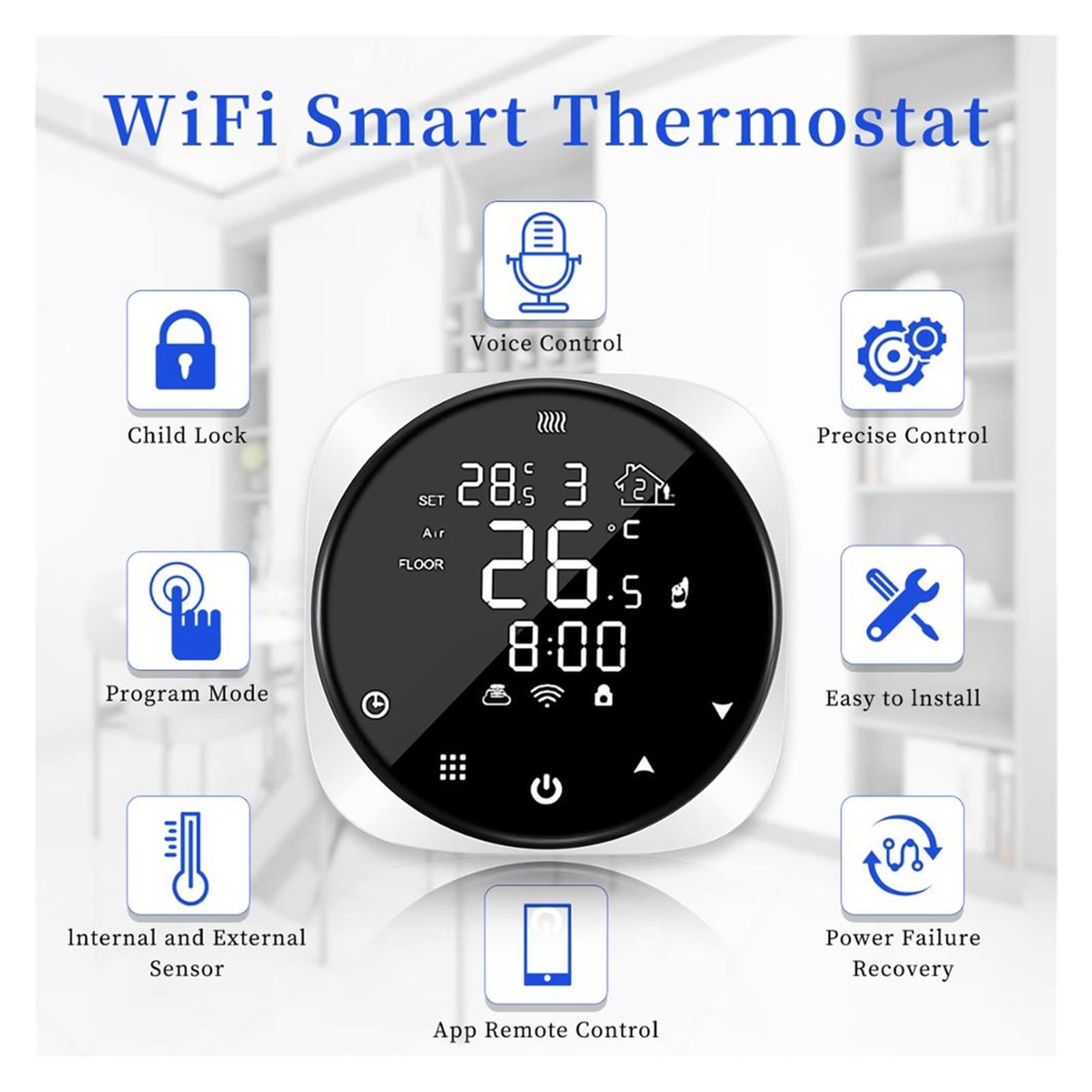 Czujnik termometru, WIFI Smart Termostat do wody/elektrycznej Ogrzewanie podłogowe Kocioł wodny Temperatura Pilot zdalnego sterowania(Electric Floor 16A)