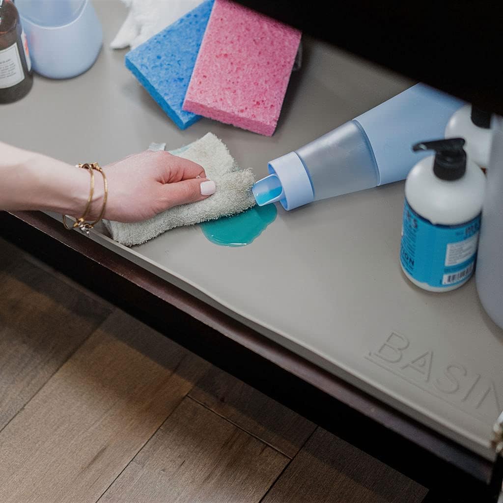 BASIN - Heavy Duty Under Sink Mat - Original Silicone Under Sink Mats - Under Sink Tray - Cover Kitchen Cabinet Liner Taupe 34.25x22