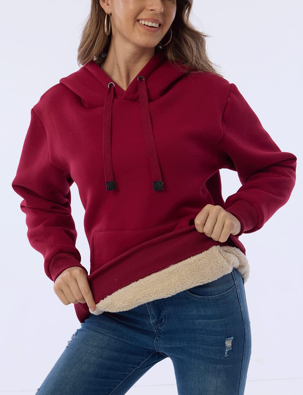 Haellun Womens Casual Winter Warm Fleece Sherpa Lined Pullover Hooded Sweatshirt - Image 4