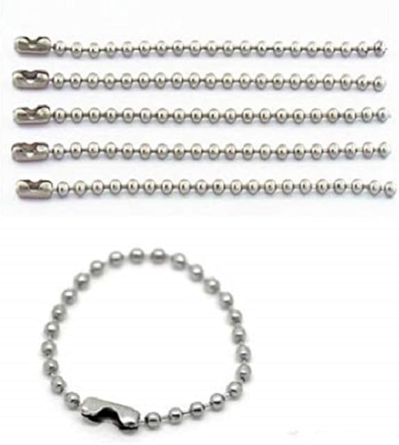 CMJ 3 x 10cm Silver Metal Ball Chain Bead Connector Clasp Keyring Dog Tags Necklace UK Seller