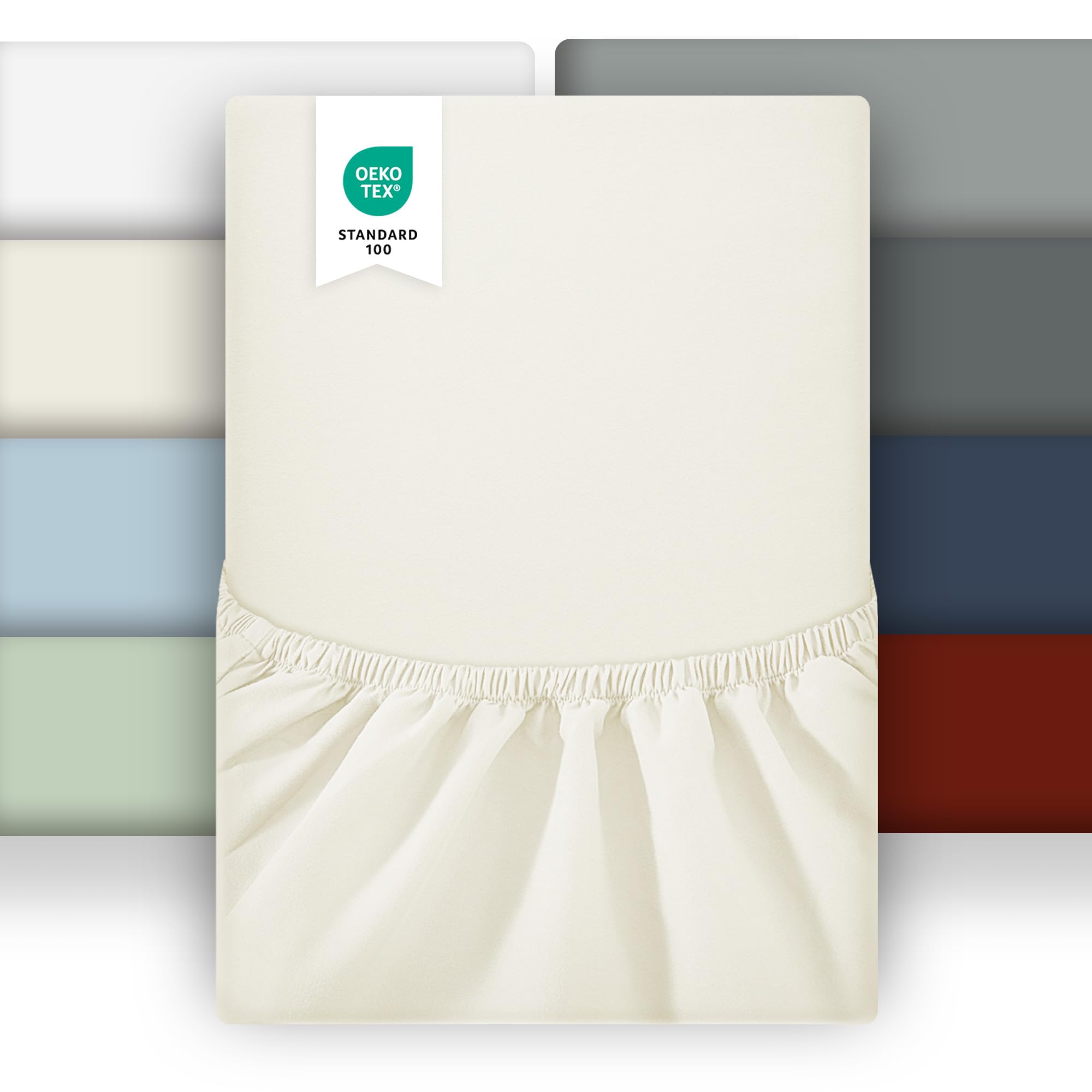 puredown Juego de 2 Sábana Bajera Ajustable, Sabana para Cama 150/160x200 cm hasta 25 cm de Grosor, Microfibra Cepillada Transpirable, Oeko-Tex, Marfil