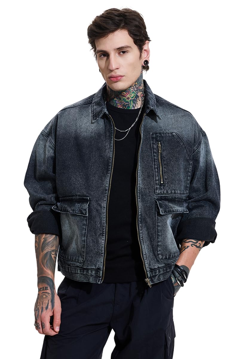 snitch Men Casual Jacket | Relaxed Fit Full Sleeve Classic Collar Washed Pattern | Premium Cotton Blend & Zippered Closure with Multiple Pockets for Everyday Wear-picture-52
