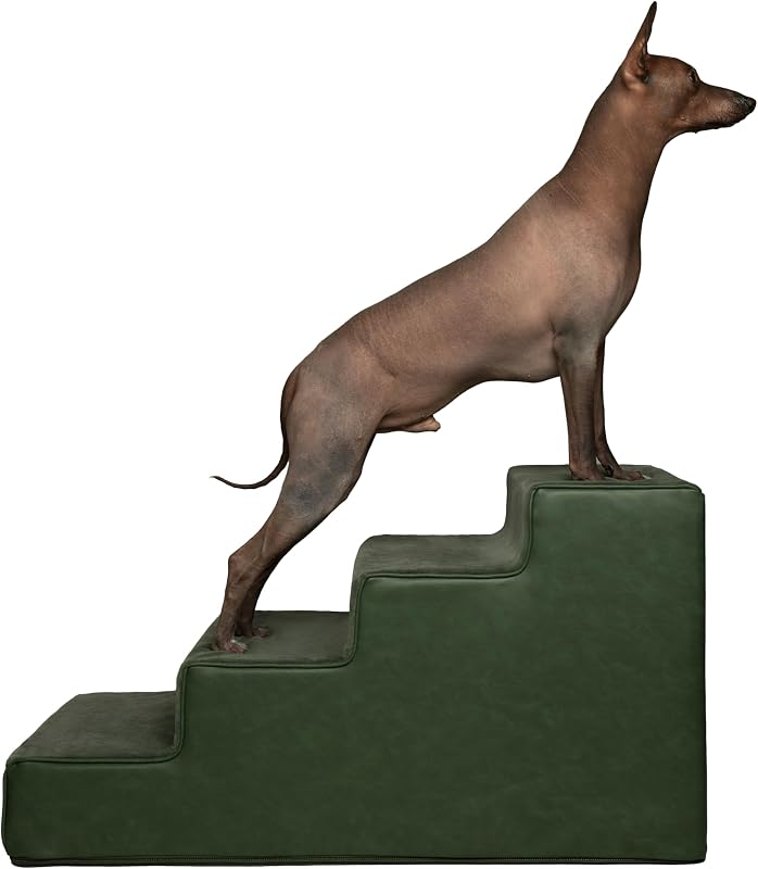 Escada Extra Larga para Cães e Gatos Noah & Paw em Couro Vegano, 4 Degraus, ST-STA-LE-GR-4
