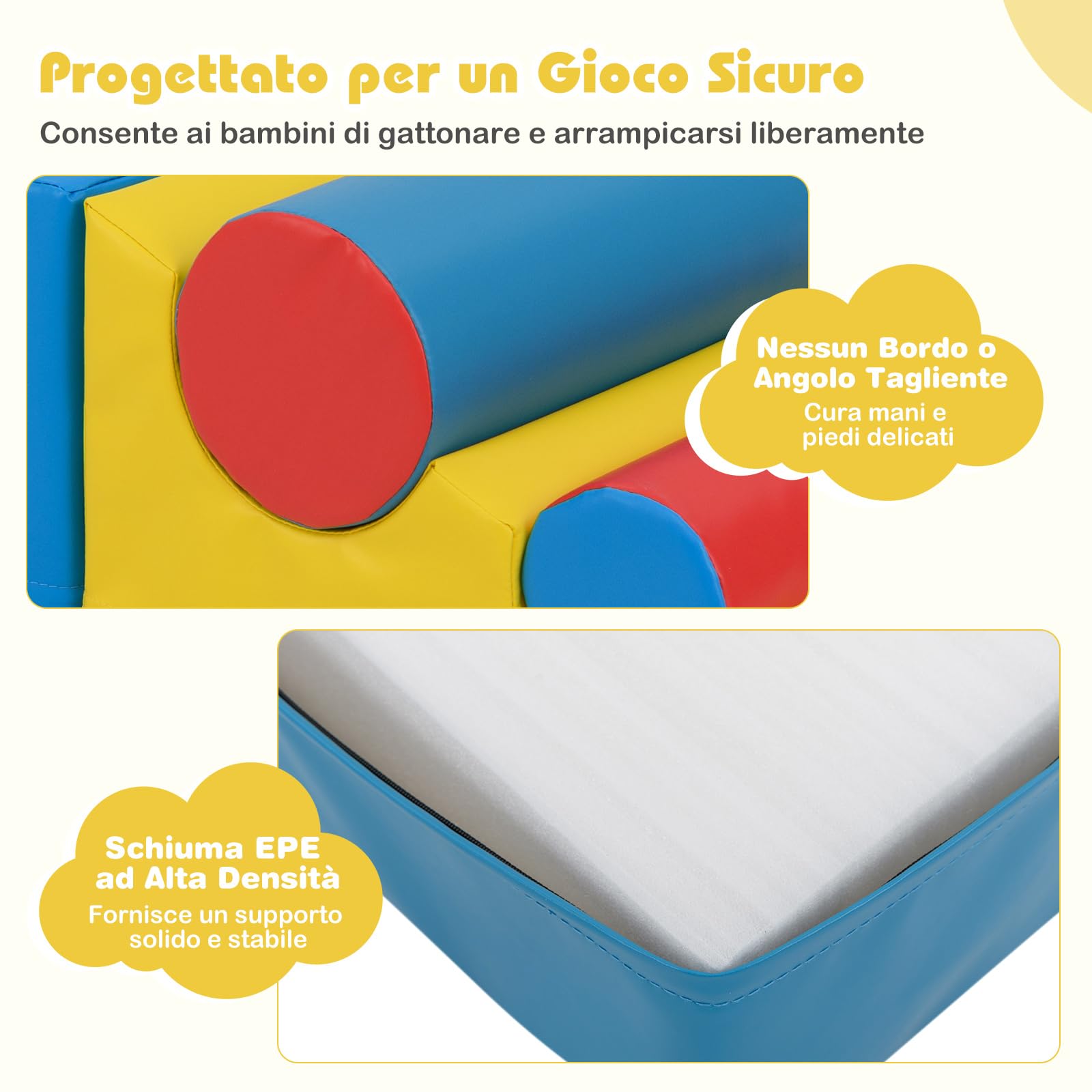 COSTWAY Set di Blocchi da Arrampicata in Schiuma per Bambini, Set di 7 Pezzi per Gioco Morbido con Chiusure a Strappo per Gattonare, Gioco Attivo, Sviluppo Motorio e Sensorialei