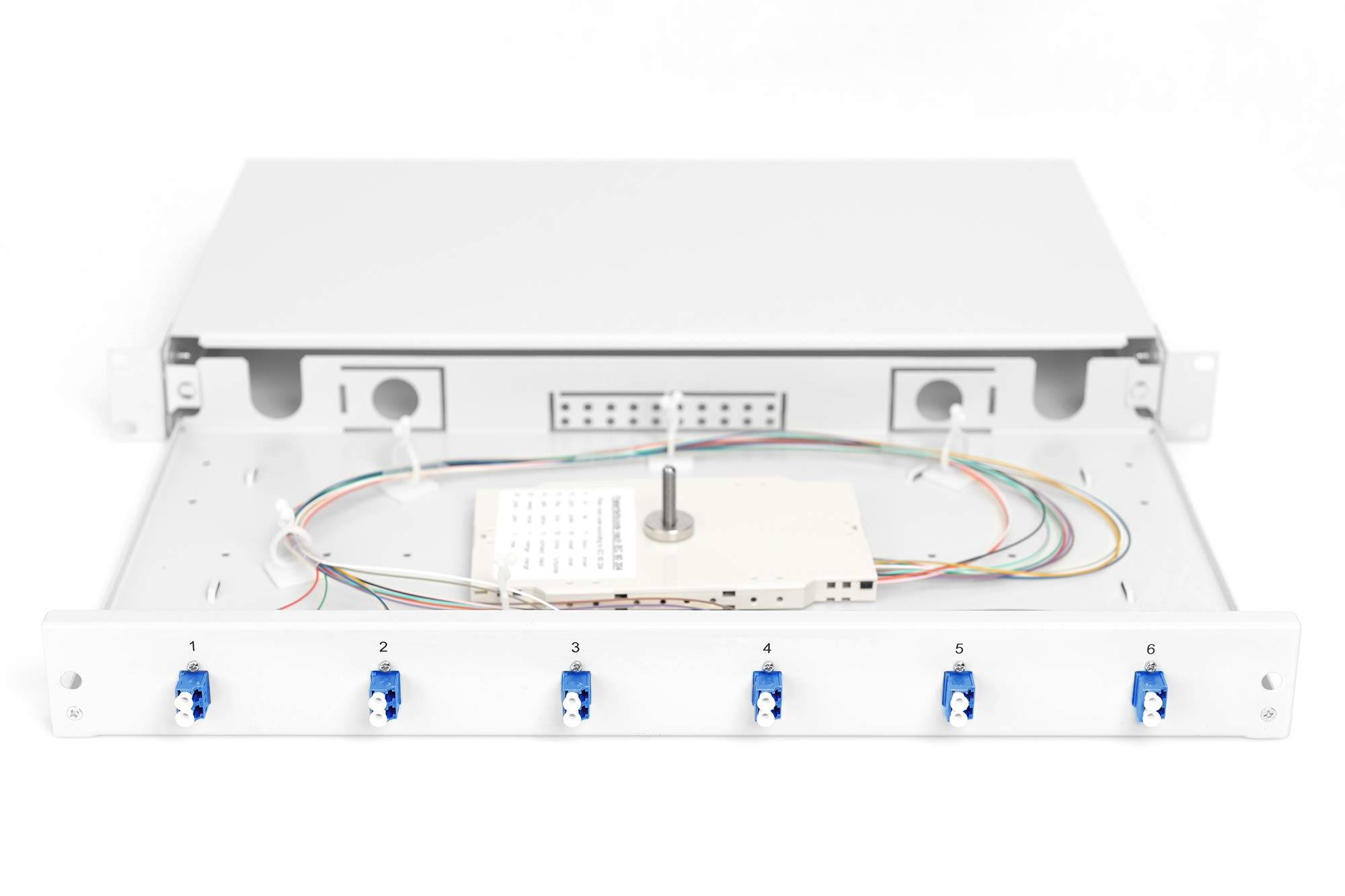 DIGITUS boîte d'épissure Fibre Optique 6 couplages - LC - OS2-1U - 19 Pouces - Single-Mode Simplex - avec Cassette d'épissure - Montage en Rack