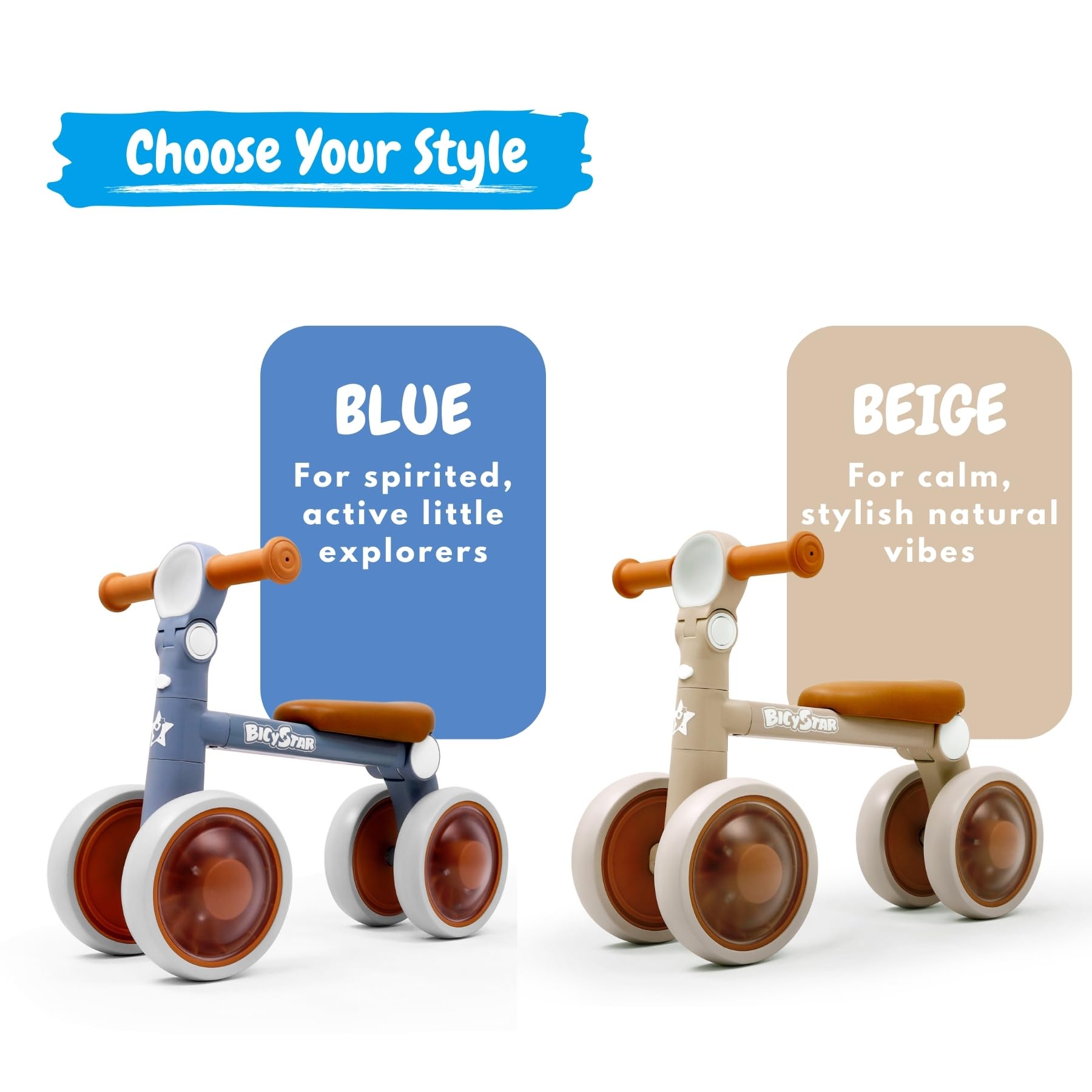 bicystar Draisienne pour bébé avec guidon réglable, roue arrière, éclairage coloré, meilleur cadeau pour 12-36 mois, bleu clair
