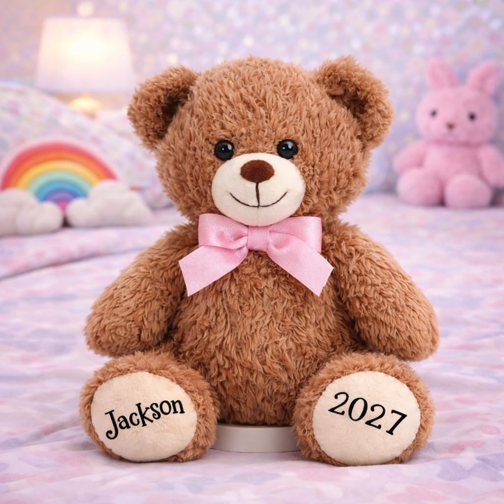 burton+BURTON Personalized Teddy Bear with Name & Year – 10 Inch Plush Stuffed Animal, Custom Keepsake Bear for Kids, Baby Gift, Birthday, Nursery Décor