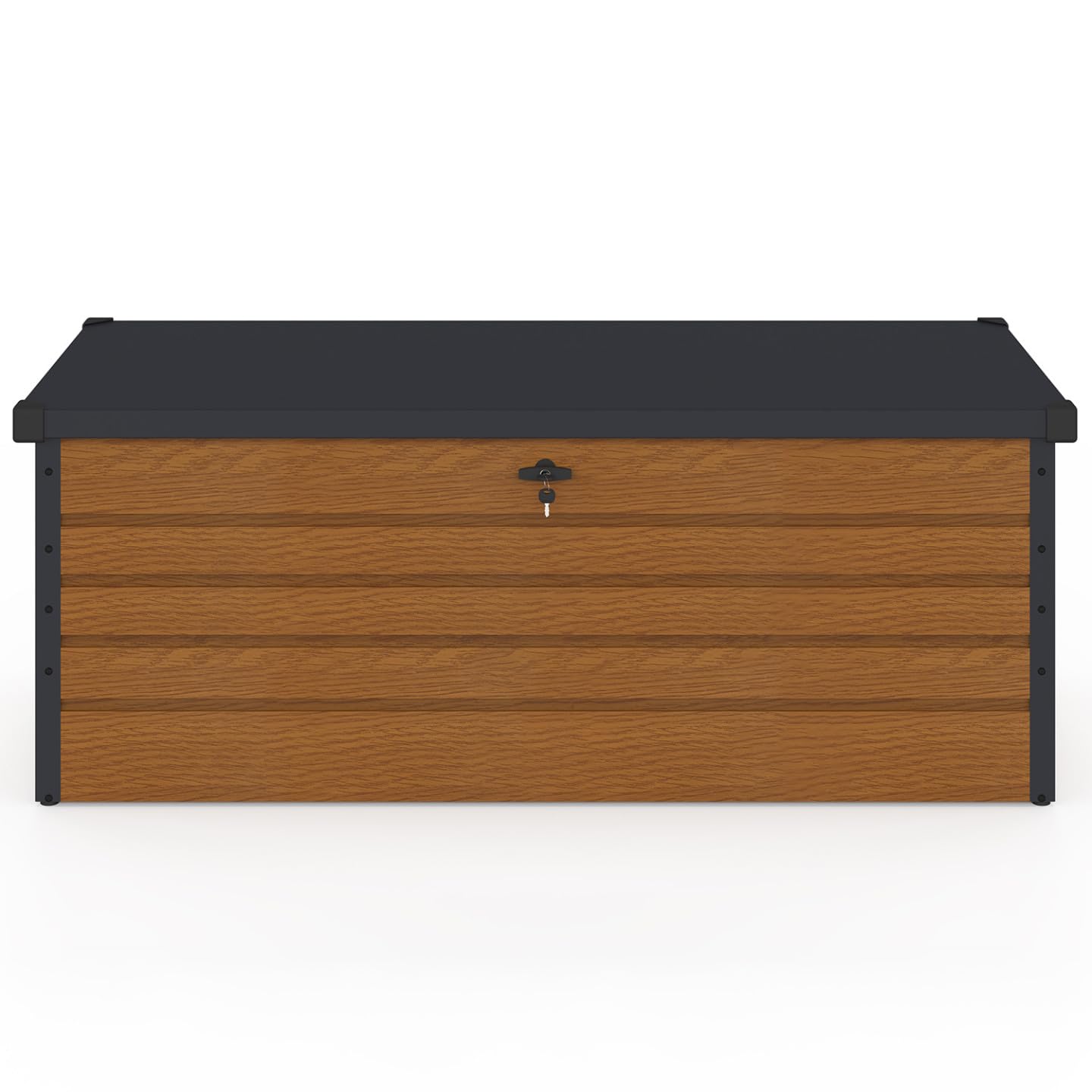 IDMarket - Coffre de rangement métal verrouillable effet bois et gris pour jardin 600L 165x70x63 cm