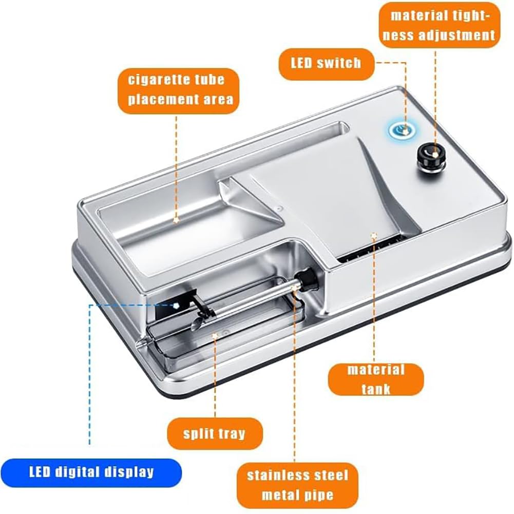 Piccola Macchina for Il riempimento di Sigarette for Uso Domestico, Display Digitale di conteggio, Diametro del Tubo 6,5/8,0 mm(Silver,6.5mm)