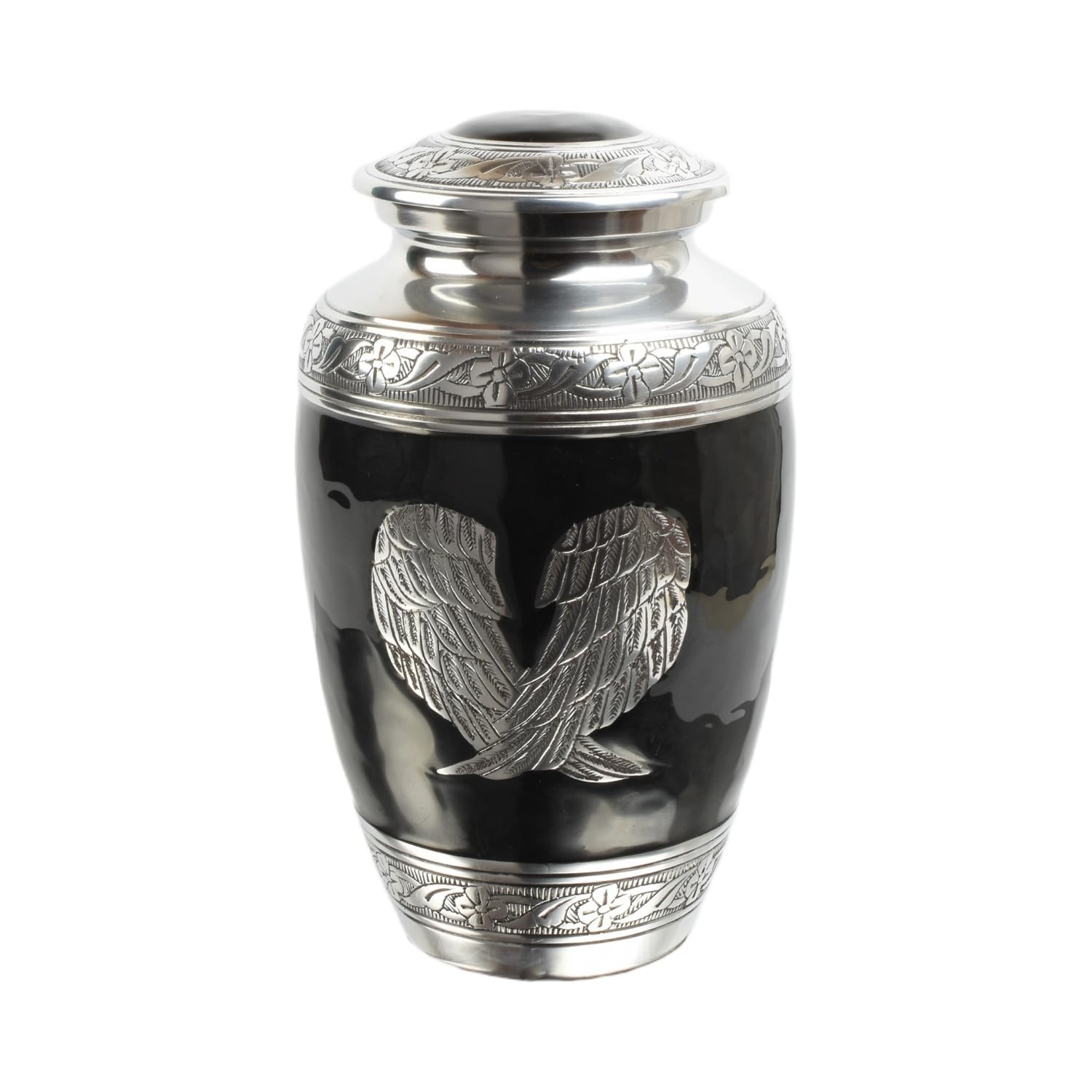 Urnswithlove Black Cremation Urn For Human Ashes – Aluminium Angel Wing Design – Elegant Funeral Container And Memorial Vessel Holds Remains Up To 90Kg Or 14 Stone (Black)