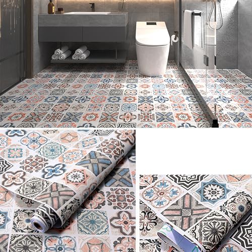 jackfru Suelo de PVC de 5 m x 40 cm (2 m²), estilo retro a cuadros para puerta de entrada, salón, cocina, balcón, trastero (Vintage A)