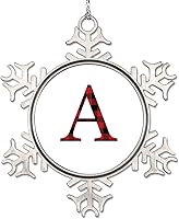 Vista 7 de Adornos de Navidad con letras rojas y negras a cuadros 2022, adornos de copo de nieve, monograma, letra J con inicial, adorno para decoración